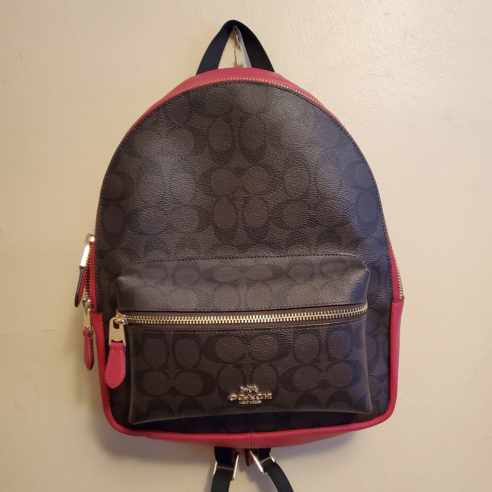 Coach Charlie Medium Signature Backpack Red/Brown